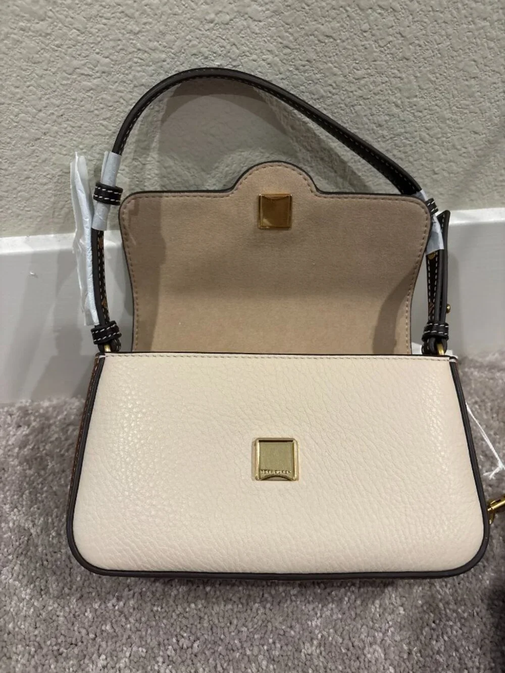 NEW Tory Burch Felix Mini Shoulder Flap Bag Taupe Brown White Black Gold